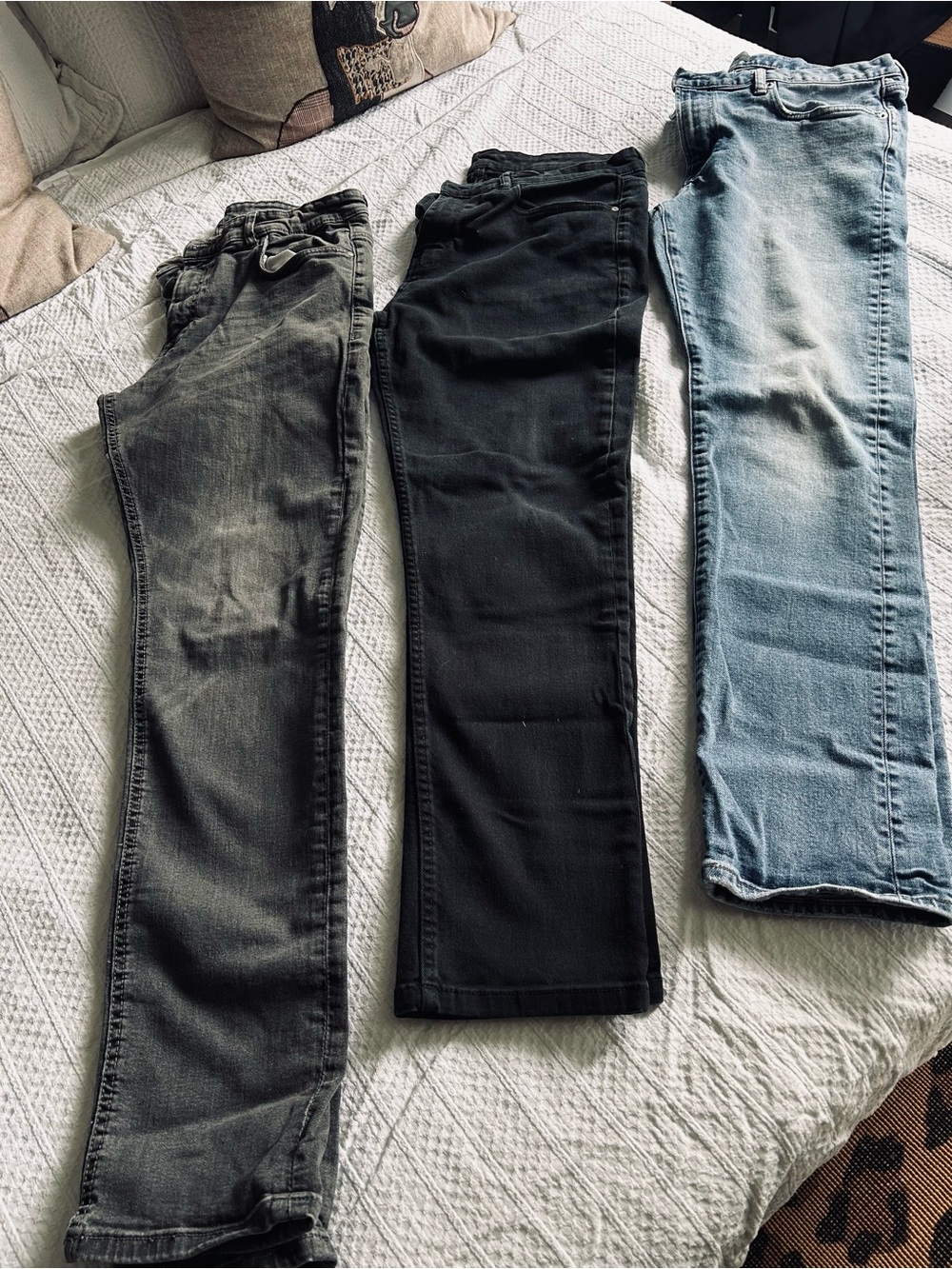 Three-Pair mens Jeans Bundle - Black, Light Blue, Charcoal grey